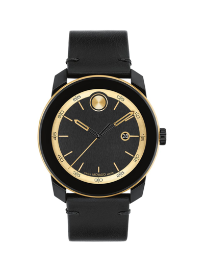 Movado Men's Bold Tr90 Stainless Steel & Leather Strap Watch/42mm In Black Yellow Gold
