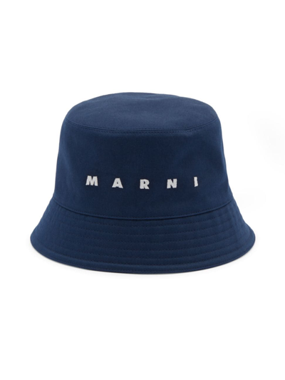 Marni Logo Embroidered Twill Bucket Hat In Ink