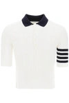 THOM BROWNE PLACED BABY CABLE 4 BAR COTTON POLO SWEATER