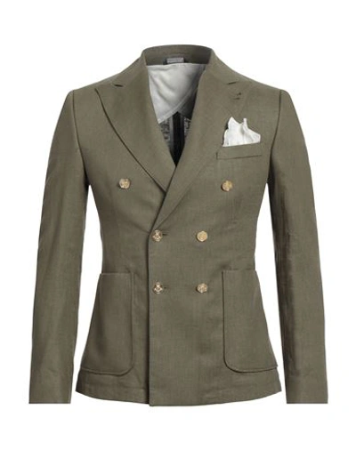 Daniele Alessandrini Man Blazer Military Green Size 36 Linen, Viscose In Green