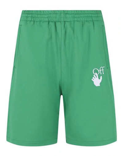 Off-white Hands Off Skate Track Shorts Man Shorts & Bermuda Shorts Green Size Xl Polyamide, Cotton,