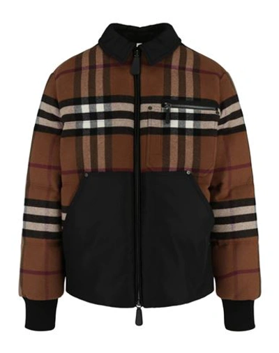 Burberry Wheelton Check Down Jacket Man Jacket Multicolored Size L Wool, Polyamide In Fantasy