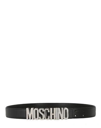Moschino Thick Leather Logo Belt In Black