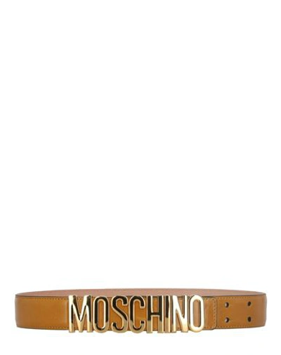 Moschino Lettering Logo Leather Belt Woman Belt Beige Size 39.5 Tanned Leather