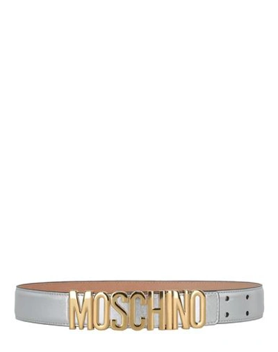 Moschino Lettering Logo Metallic Belt Woman Belt Silver Size 38 Tanned Leather