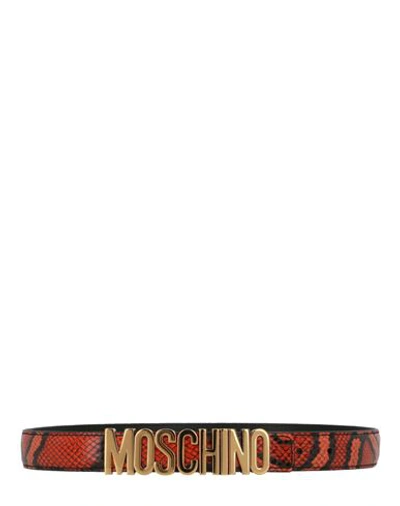 Moschino Snake Print Logo Belt Woman Belt White Size 38 Tanned Leather