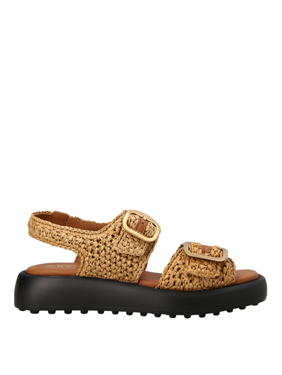 Tod's Woven Raffia 45mm Sandals In Brown