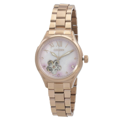 Citizen Automatic Crystal White Dial Ladies Watch Pc1017-70y In Gold Tone / Rose / Rose Gold Tone / White