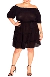 City Chic Fiesta Fringe Off The Shoulder Dress In Black