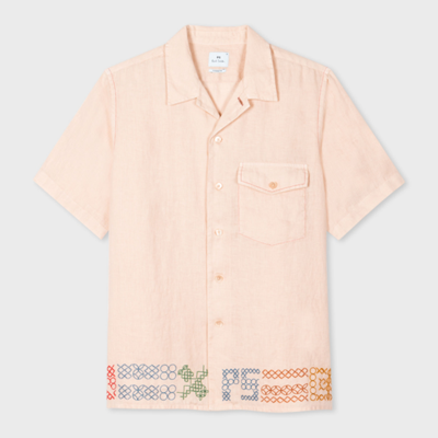 Ps By Paul Smith Beige Linen Shirt With Cross-stitch Detail