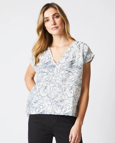 Reid Shirred V Neck Top In Tinted White