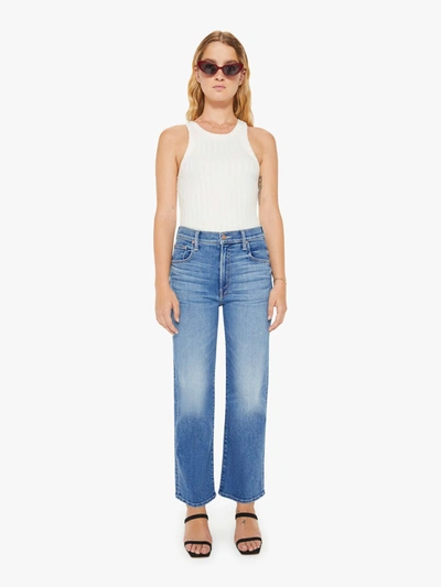 MOTHER PETITES THE LIL ZIP RAMBLER FLOOD OUT OF JEANS IN BLUE - SIZE 32