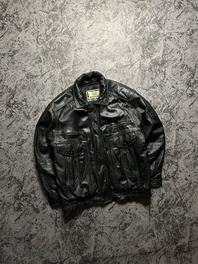 Pre-owned Avant Garde X Genuine Leather 90's Avant Garde Leather Jacket Black Aviator Vintage