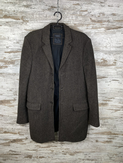 Pre-owned Allsaints Mens  Wool Pitch Coat Luxury Jacket In Brown