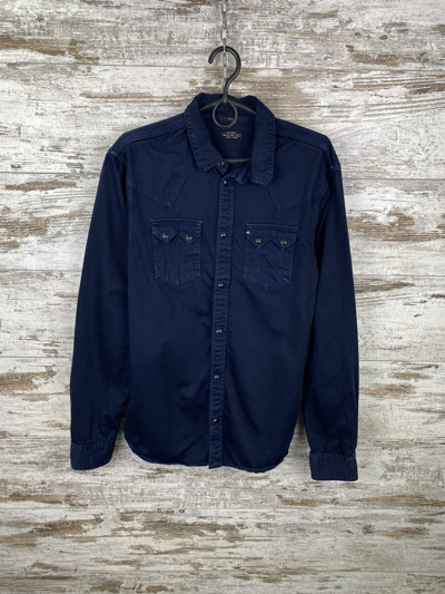 Pre-owned Allsaints Men  Creekis Long Sleeve Shirt Button Up Hawaiian Luxury Ss In Navy