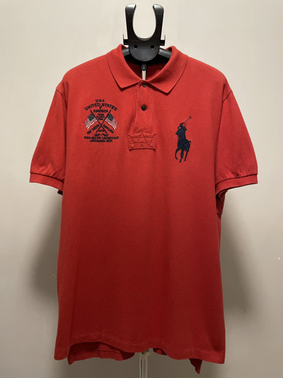 Pre-owned Polo Ralph Lauren X Vintage Polo Ralph Laurent Usa Rugby Shirt X Large In Red