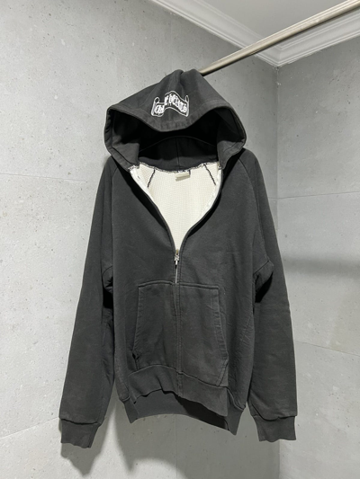 Pre-owned Chrome Hearts X Vintage Chrome Hearts Thermal Lined Scroll Logo Zip Sunfade Hoodie In Black
