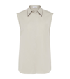 Brunello Cucinelli Sleeveless Cotton-blend Blouse In Olive