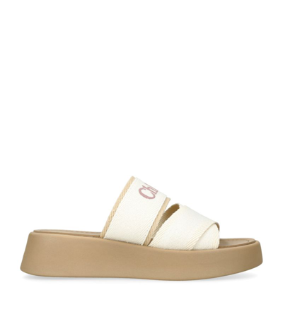 Chloé Mila Beige And White Sabot With Branded Strap In Linen Blend Woman