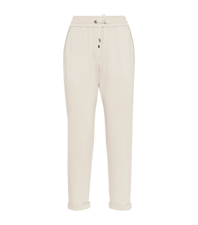 Brunello Cucinelli Cotton Seam Front Pant With Monili Belt Loop In Grey/ Beige