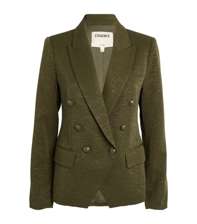 L Agence Kenzie Double-breasted Faille Blazer In Green