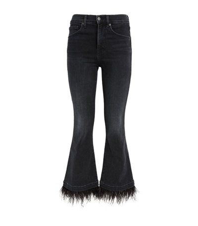 Veronica Beard Carson Feather-trimmed Flared Jeans In Nearly Black