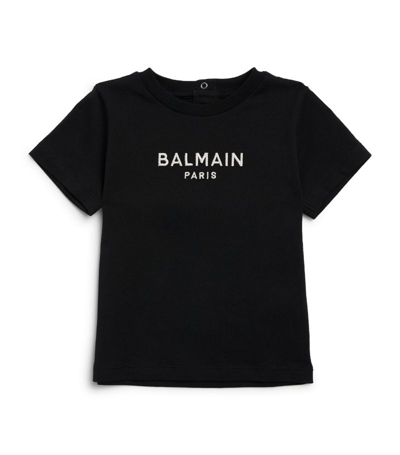 Balmain Logo压纹棉t恤 In Black