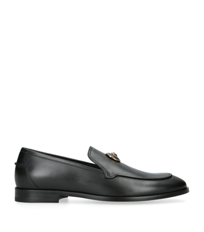 Versace Leather Medusa Loafers In Black