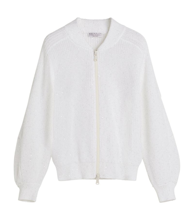 Brunello Cucinelli Kids' 罗纹针织羊绒开衫 In White