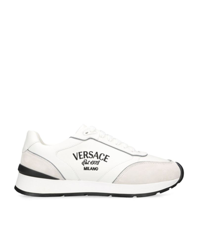 Versace Leather Logo Sneakers In White