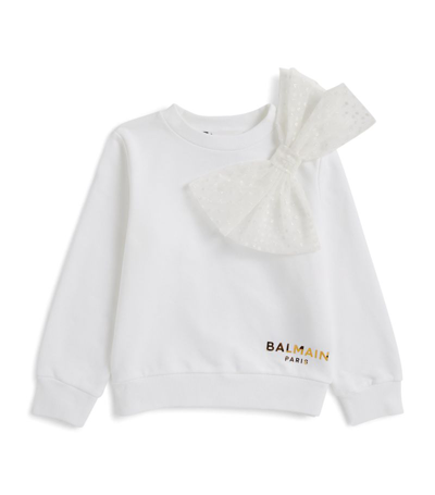 Balmain Kids' Tulle-bow Logo Sweatshirt (4-14 Years) In White