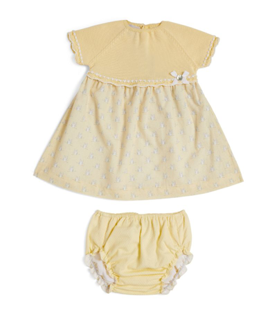 Paz Rodriguez Stork Print Dress And Bloomers Set (1-24 Months) In Yellow