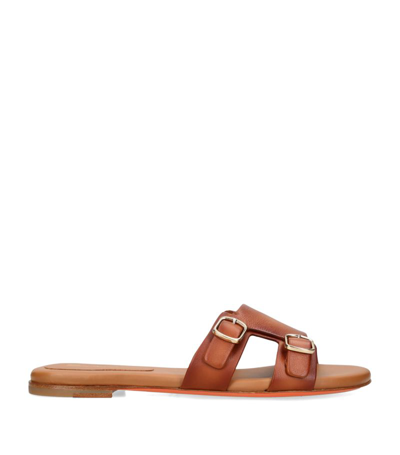 Santoni Leather Foresaw Sandals In Brown