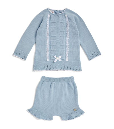 Paz Rodriguez Knitted Cardigan And Shorts Set (0-12 Months) In Blue
