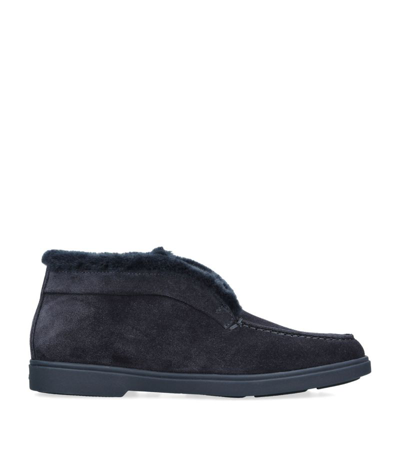 Santoni Suede Fortune Ankle Boots In Blue