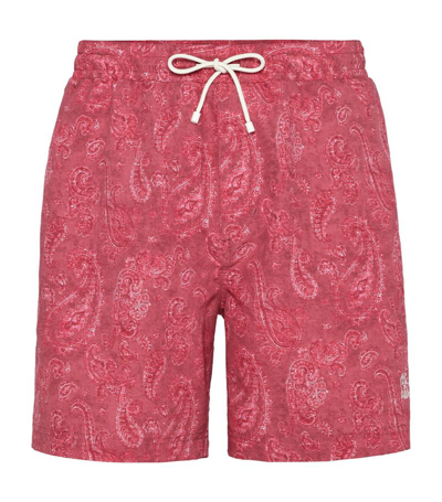 Brunello Cucinelli Men's Paisley-print Drawstring Swim Shorts In Cn887 Raspberry