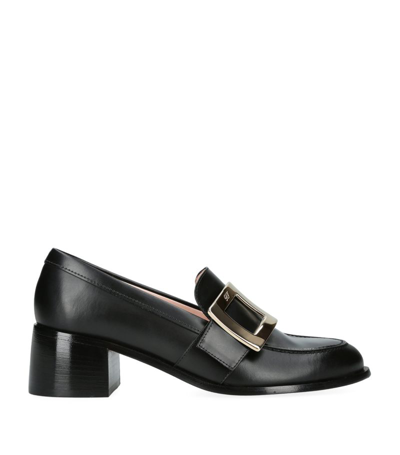 Roger Vivier Viv Rangers Leather Buckle Heeled Loafers In Nero
