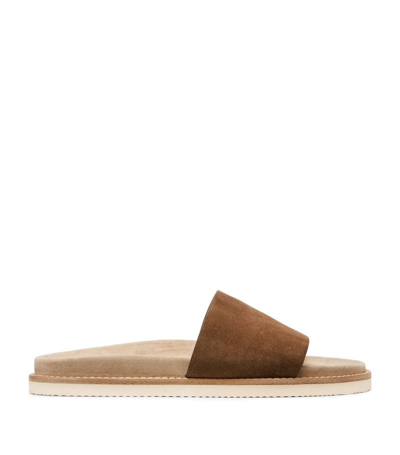 Brunello Cucinelli Suede Slides In Brown