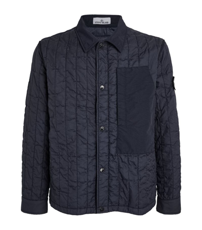 Stone Island Quilted Collared Jacket In Navy