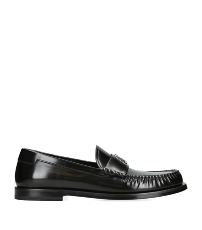 Dolce & Gabbana Leather Dg Loafers In Black