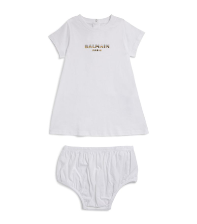 Balmain Kids Logo T-shirt Dress And Bloomers Set (6-36 Months) In White