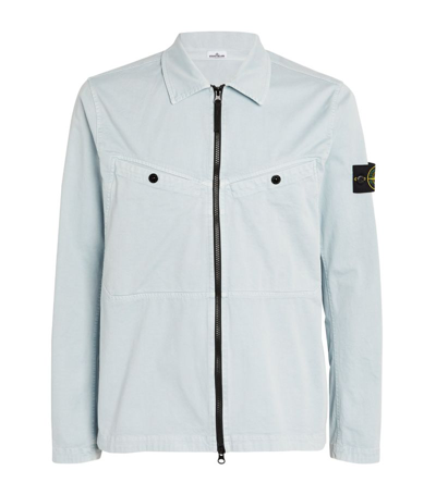 Stone Island Cotton Logo-patch Overshirt In Blue
