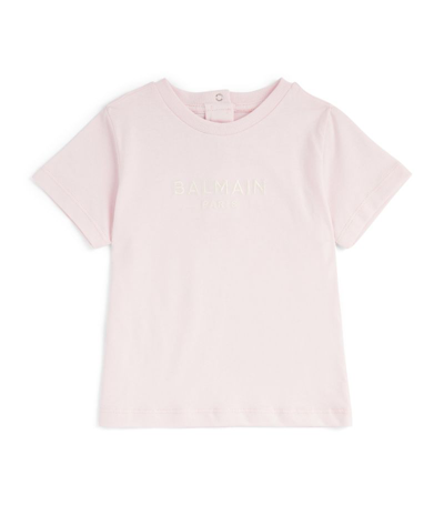 Balmain Babies' Cotton Logo T-shirt (6-36 Months) In Pink