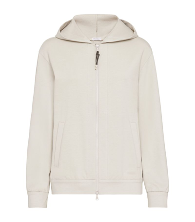 Brunello Cucinelli Cotton Zip-up Hoodie In White