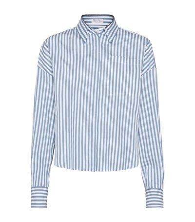 Brunello Cucinelli Striped Cotton-silk Shirt In Blue