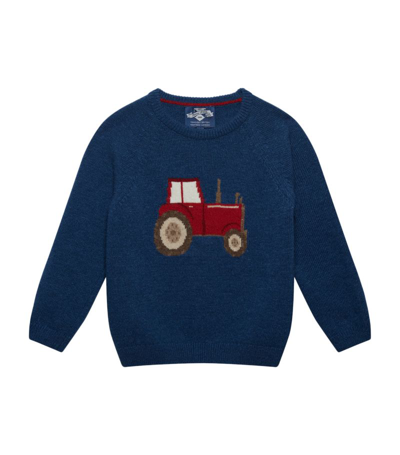 Trotters Kids' Wool-blend Tractor Sweater (2-5 Years) In Blue