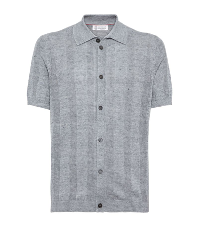 Brunello Cucinelli Knitted Polo Shirt In Grey