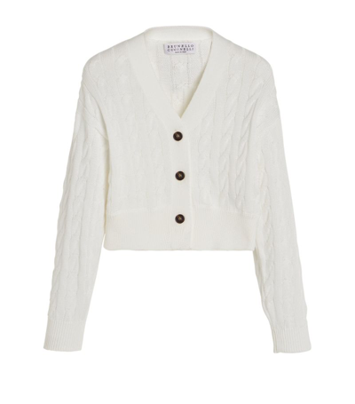 Brunello Cucinelli Kids' Cotton Cable-knit Cardigan (4-12 Years) In White