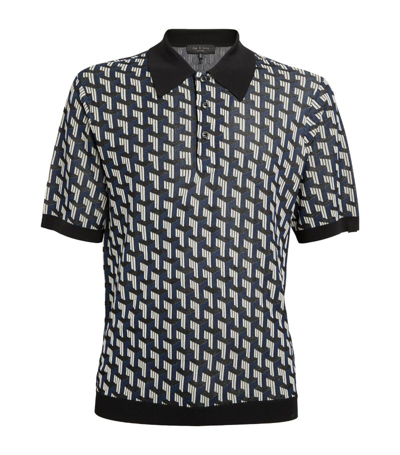 Rag & Bone Geometric Print Polo Shirt In Navy