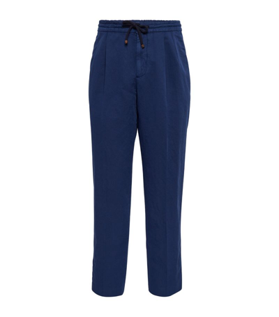 Brunello Cucinelli Linen-cotton Blend Trousers In Blue